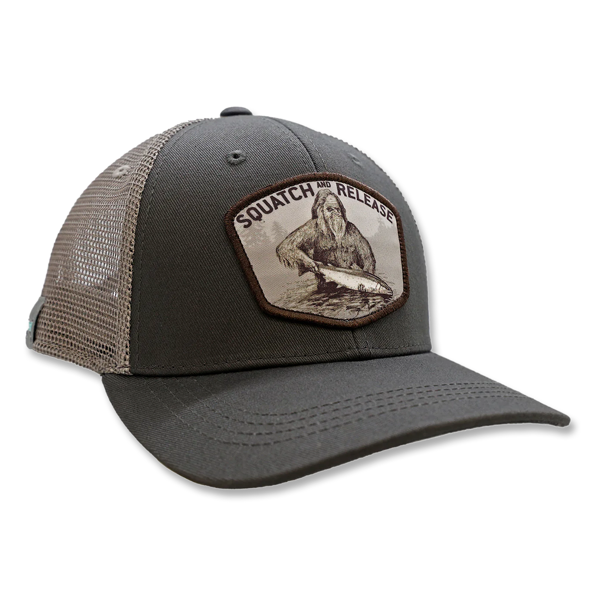 Rep Your Waters Squatch And Release Badge Hat - Brown/Gray